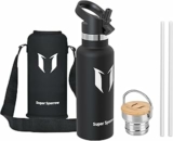 Super Sparrow Borraccia Termica Bambini – 500ml – Bottiglia Termica Senza Perdite – Senza BPA Borracce Bambini – Per Scuola, Sport, Campeggio, Palestra, Ciclismo – Con 2 Tappi | Bottiglia Senza BPA & Perdite -Lavastoviglie, Caldo&Freddo, Scuola, Sport – TwistTrail Tappo Cannuccia, Tappo Anello&Custodia – B01NAL7NSO
