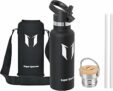 Super Sparrow Borraccia Termica Bambini – 500ml – Bottiglia Termica Senza Perdite – Senza BPA Borracce Bambini – Per Scuola, Sport, Campeggio, Palestra, Ciclismo – Con 2 Tappi | Bottiglia Senza BPA & Perdite -Lavastoviglie, Caldo&Freddo, Scuola, Sport – TwistTrail Tappo Cannuccia, Tappo Anello&Custodia – B01NAL7NSO