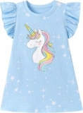 Bambina Vestito Unicorno in Cotone con Girocollo Abito Estivo Manica Corta da Principessa per Feste Compleanni e Occasioni Speciali Taglia 2-8 Anni – B0GK8SZ38D