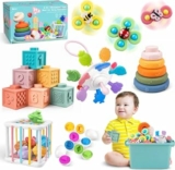 Weilim Giochi Neonato 6-12 Mesi, 6 in 1 Montessori Sensoriali Impilabili | Set Montessori evolutivo dai 6 mesi: dentizione, torre, uova da abbinare e trottole sensoriali – idea regalo neonato – B0C3CLGBJ9