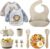Set Pappa Svezzamento, Set di 12 Piatti per Bambini,Ventosa Ciotola e Cucchiaino per Neonati, Bavaglino in Silicone, Set di Posate per Bambini per Lo Svezzamento e L’Alimentazione – B0CQBXD8BP