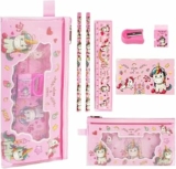 OFFCUP 7 pz Set di Cancelleria per Unicorno, Cancelleria Regalo Bambina, Regalo Compleanno per Bambini, Include 2 Matite, Righelli, Gomma, Temperamatite Taccuino Bambina di Natale – B0CJ6S4L5N