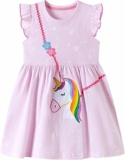 Bambina Vestito Unicorno in Cotone con Girocollo Abito Estivo Manica Corta da Principessa per Feste Compleanni e Occasioni Speciali Taglia 2-8 Anni – B0GK8DL1K5