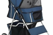 PawHut Passeggino per Cani Fino a 10 kg, Carrello Pieghevole per Animali Domestici Carrello Carrozzina, 75x45x97 cm, Blu Scuro – B0DSVPR3Z2