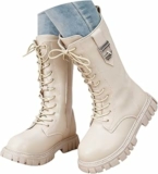 Yekdmxop Stivali Bambina Bianchi, Stivali Invernali Alti al Polpaccio per Bambini e Ragazze Stivaletti Equitazione con Zip Laterali Antiscivolo Imbottiti Comodi Bambine Retro Stivaletti Neve Bambino Autunno – B0GK1N5N3P