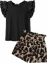 Arshiner Set di Abbigliamento per Ragazze T-shirt Estiva Pantaloncini Completo Bambini Cotone Maniche Volant Set di Abbigliamento per il Tempo Libero Moda Due Pezzi Ragazze con Tasca 6-14 Anni – B0DLBGQ61J