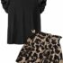 PATPAT Set di Abbigliamento per Bambina Bambino Collo Quadrato Sbuffo Manica Corta Pantaloni a Righe Bambini Primavera Casual Moda T-shirt Vestiti per Ragazze Pantaloni da Completo 3-12 Anni Estate – B0D132FJ9K