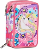 SJ Gang Astuccio Scuola 3 Zip, Rosa, UniBraid, Unicorno Portapenne Triplo Scomparto Completo Di Penne, Matite, Colori, Accessori Zaino, Elementari, Medie, Bambina – B0CYTK33NH