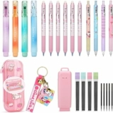 Set di 6 Penne Cancellabili per Scuola Elementare, 4 Evidenziatori, 4 Portamine, 1 Astuccio, Regalo per Bambina, Rosa – B0FDKDYPBL