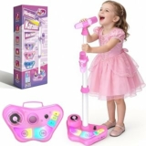 Dislocati Microfono con Supporto Regolabile per Bambini, Giocattoli Musicali con Luci LED, Altoparlante Bluetooth, Altezza Regolabile 47-108 cm, Rosa (Ideale per Festa, Regalo Bambina 3 Anni) – B0GFLWPHY9