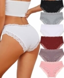 ALL OF SHE 6 Pezzi di Biancheria Intima da Donna in Cotone Brasiliano, Slip in Pizzo Morbido Hipster Sexy Panties Mutande da Donna morbide, Taglie Confezione – B0DXZ55ZRL