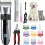 BarberBoss Tagliacapelli senza fili per cani, impermeabile, lame in ceramica, display a LED, attacco a 8 colori, tagliacapelli elettrico a basso rumore per cani gatti (Silver) – B0BRK84M1M