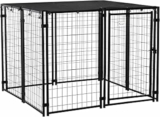 PawHut Recinto per Cani in Acciaio Pieghevole con Copertura, Box per Animali a 8 Pannelli con Porta Bloccabile, 141x141x113cm, Nero – B09SGCBGTJ