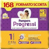 Pampers Progressi Newborn, Taglia 1 (2-5 kg), Formato Scorta, Indicatore di Bagnato, Protezione Pelli Delicate Prima Infanzia, Linguette Rinforzate, Anti-Fuoriuscite, 168 Pannolini Neonato – B01LXREYOY