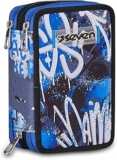 Seven Astuccio Scuola Elementare, 3 scomparti, Medie, con Matite, Pennarelli, Penne, 3 Zip, Writing Graffiti, Bambino, Ragazzo, blu/nero – B0GY9X7D92