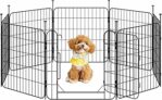 Yaheetech Recinto per Animali Domestici, 8 Pannelli Altezza 60 cm, Pieghevole con Porta per Interno ed Esterno, in Acciaio, per Cani, Cuccioli, Gatti e Conigli – B0FVX24NVX