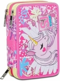 SJ GANG STYLE JAM GANG Astuccio Scuola 3 Zip, Rosa, UnicornLed, Portapenne Triplo Scomparto Completo Di Penne, Matite, Colori, Accessori Zaino, Elementari, Medie, Bambina – B0CV1HPPWL