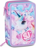 SJ GANG STYLE JAM GANG Astuccio Scuola 3 Zip LED UNICORN GIRL, Viola, Triplo Scomparto, 45 pezzi, Set cancelleria incluso, Pratica chiusura con zip, Scuola elementare, Bambina – B0GKQFLR4B