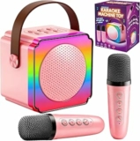 Karaoke con Microfono, Regalo Compleanno Bambina 3-12 Anni, Karaoke per Bambini con 2 Microfoni Wireless, Luce LED e Cambia Voce, Giocattolo Karaoke per Ragazzi e Ragazze 3-15 Anni – B0D49941SW