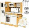 Mamabrum Cucina Giocattolo per Bambini in Legno con Luci LED – Cucina Educativa con Forno, Microonde e Accessori – Set da Gioco con Piano Cottura, Frigorifero e Utensili – 93x30x82cm – Naturale – B08NZ36R2S