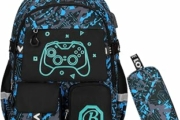 Zaino per la scuola elementare per bambino, con Astuccio | Zaino scuola primaria e secondaria, fluorescente motivo luminoso a console di gioco e stile doodle, leggero e impermeabile – B0GTZ8PBQV