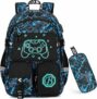 Zaino per la scuola elementare per bambino, con Astuccio | Zaino scuola primaria e secondaria, fluorescente motivo luminoso a console di gioco e stile doodle, leggero e impermeabile – B0GTZ8PBQV