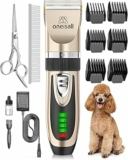 oneisall: tosatrice silenziosa per cani, 2000 mAh, 4 ore di autonomia, per cani e gatti dal pelo folto, tosatrice per cani, tosatrice per animali domestici, rasoio per cani a pelo lungo (oro) – B083QHKD16