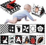URMYWO Libri Sensoriali Neonato con Specchio, Libro di Stoffa per Neonati,Giochi Neonato 0 3 6 12 Mesi, Tummy Time, Libri di attività in Bianco e Nero con 11 Motivi, Pieghevole e Lavabile – B0CFZX62BY