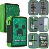 MINECRAFT Astuccio Matite per Bambini con Scomparti Multipli, Include Accessori Scuola (Verde Creeper) – B0B1DT8F45